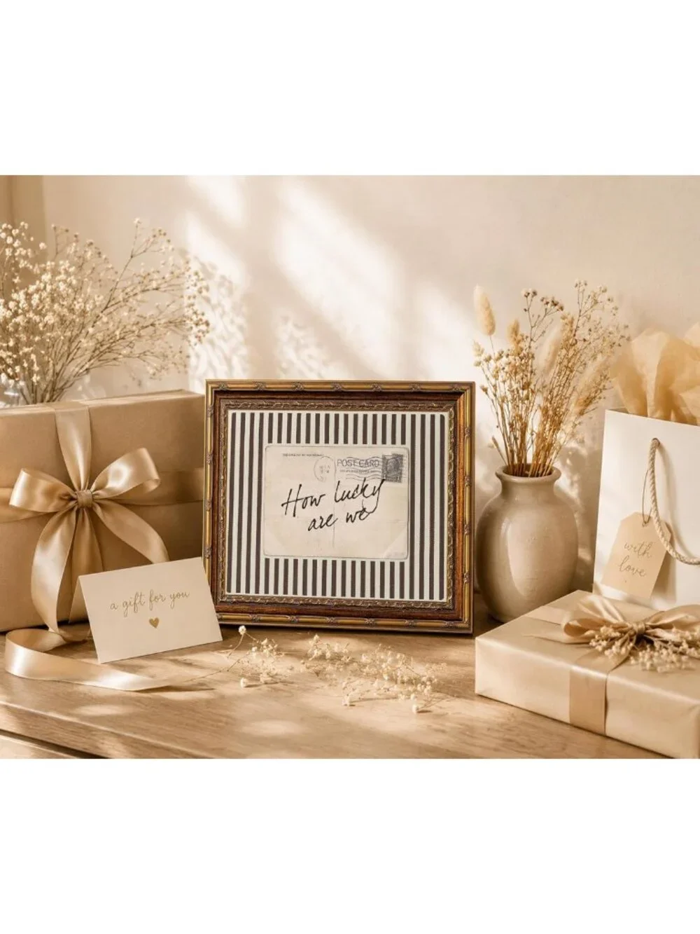 Retro Vintage Gold Framed Inspirational Wall Art - Lucky Canvas Decor